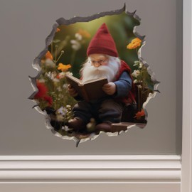Reading Gnome in Mouse Hole Decal - Mouse Hole 3D Wall Sticker