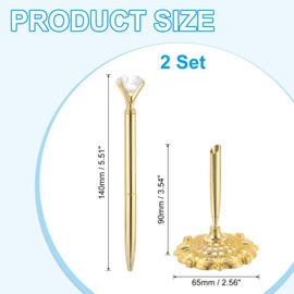 PATIKIL Set of 2 with Diamond Crystal Pen Hollow Round Metal Ballpoint Pen 1mm Black Ink for Business Office Wedding Guest Signing Golden