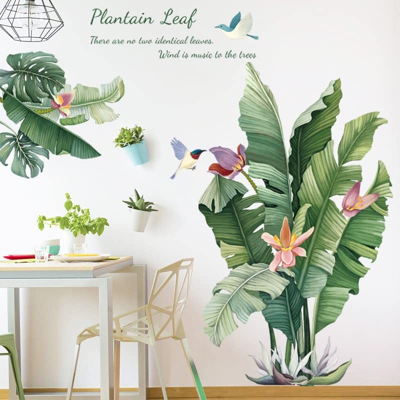 Fujitoya Flower Green Leaves Birds Plants Green Flower Wall Sticker