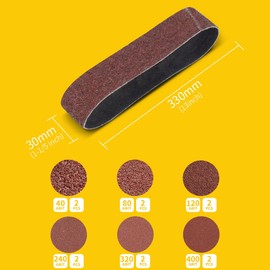 30x330mm Sanding Belt Assorted Pack, 12 Pcs (2 Each of 40/80/120/240/320/400 Grits), Aluminum Oxide for Sanders