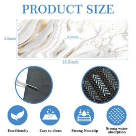 Faucet Mat Splash Guard Platinum Marble, Soft Diatom Mud Material, Strong Water Absorption, Non-slip,Easy to Clean for Bathroom, Kitchen 15"X5.5"