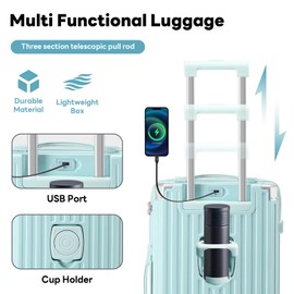 20 Inch Carry on Luggage Carry-on with Cup Holder & USB Port, Hardside Smart Luggage with Airline Approved TSA Lock, Aluminum carryon luggage 22 x 14 x 9 airline approved 360° Spinner Double Wheels