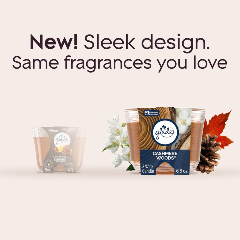 Glade Cashmere Woods, Fragrance Candle Infused with Essential Oils, Air