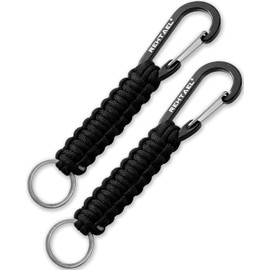 REHTAEL Paracord Keychain with Carabiner for Men/Women(2-Pack), Military Braided Key Chain with Hook Clip Key Ring, Heavy Duty Key Lanyard for Car Keys/Backpack/Knife and More (2X Black)