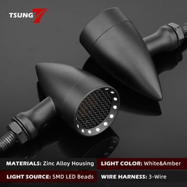 TSUNG 2PCS Motorcycle Bullet LED Front Turn Signal White Amber Light SMD Blinker Small Indicator for Cruiser Chopper Bobber Cafe Racer Street Bike (SMD-Black-White&Amber)