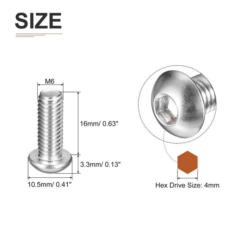 DTGN M6-1x16mm Button Head Socket Cap Screws - 100Pack -
