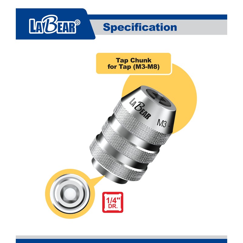 LABEAR 1/4"DR M3~M8 Interchangeable Tap Chuck, Adjustable Tap Socket, tap