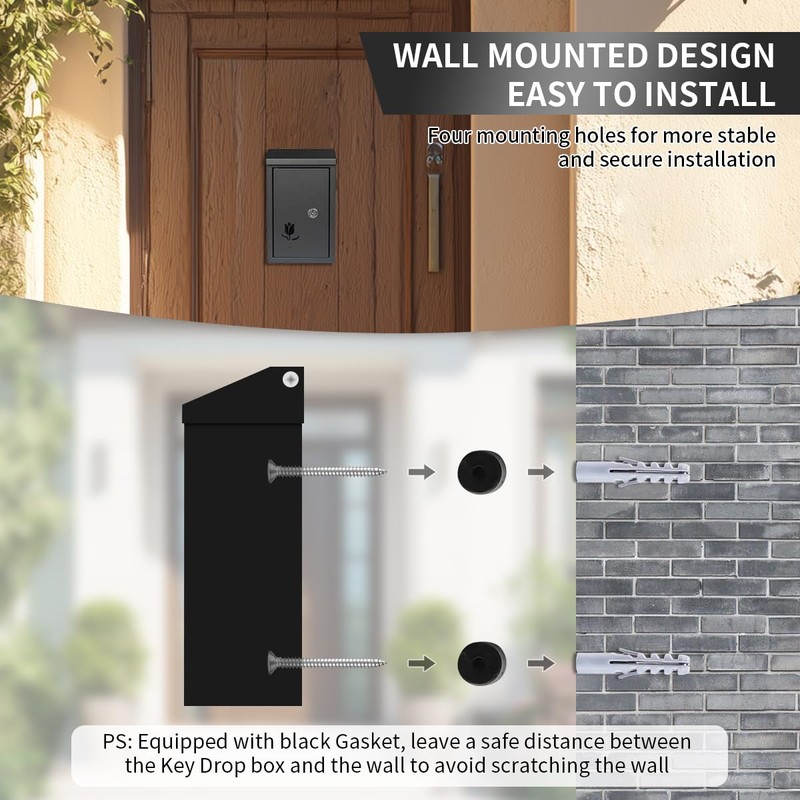 Wall Mount Key Drop Box, with Key Lock & Flip