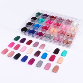 LADYING 24 Colors (576 PCS) Matte Square Press on Nails Medium,Acrylic Full Cover False Nails with Nail File,Reusable Stick on Nails for Women,Nail Art French for DIY Fake Nails