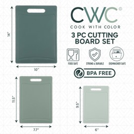 COOK WITH COLOR Non-Slip Cutting Board Set – Kitchen Essentials with Easy Grip Handle for Meat, Veggies, and Fruits, 3 Cutting Boards, Mint