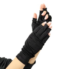 SILKMONDO Women's Silk Gloves, 100% Natural Silk, Fingerless, Black, One Size Fits Most, Hand Care, Rough Hands, Drying, UV Protection, Sun Protection, Night Gloves, Cold Protection, Bicycle