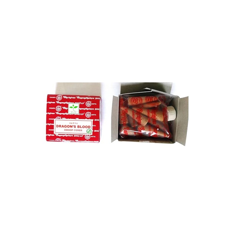 Satya Nag Champa Incense Cones, Dragons Blood Scent, One Pack