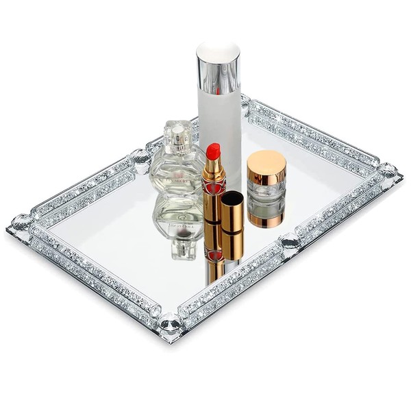 Nuscen Glass Tray Mirrored Bottom Decorative Vanity Tray Simple Home
