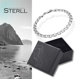 STERLL Mens Solid 925 Silver Bracelet Ideal Gift for Husband or Boyfriend with Jewellery Box, Sterling Silver, Without Stone