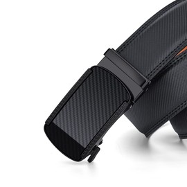 VANNANBA Cinturón de cuero para hombre con hebilla automática de trinquete para hombre, con caja de regalo, Negro - Anaranjado, 34"-36" Waist Adjustable