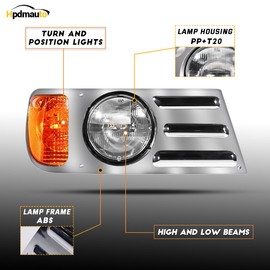 Hpdmauto Headlights Assembly fit for Mack CV Replacement Right Passenger Side Headlamp Chrome