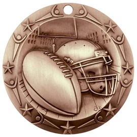 Decade Awards Football World Class Engraved Medal, Bronze - 3 Inch Wide Gridiron Third Place Medallion with Stars and Stripes American Flag V Neck Ribbon - Customize Now