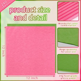 Estune 240 Pcs 12 x 12 Inch Deli Paper Sheets Sandwich Dry Wax Paper Oil Proof Food Basket Liners Food Wrapping Sheets for Bread, Party, Picnic, Festival, BBQ(Pink, Green)
