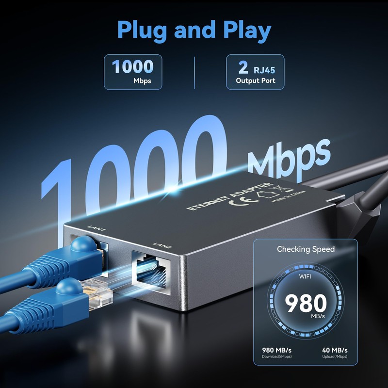 Dual-Port Starlink Ethernet Adapter for Gen 2 (2 Devices), 1Gbps