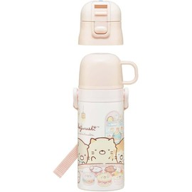 Skater SKDC3-A Children's Stainless Steel Water Bottle, 2-Way Direct Drinking, 14.2 fl oz (420 ml), Cup Drinking, 11.8 fl oz (350 ml), Sumikko Gurashi, Kid-friendly Lightweight Type, For Girls, Hot