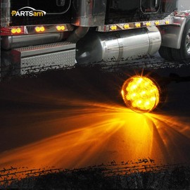 Partsam 2Pcs 2 Inch Round Amber Led Side Marker and Clearance Lights 9 Diodes Smoke Lens w Reflectors Trailer Truck Lights Submersible 12V Grommets Pigtails, Sealed 2 Round Led Marker Trailer Lights