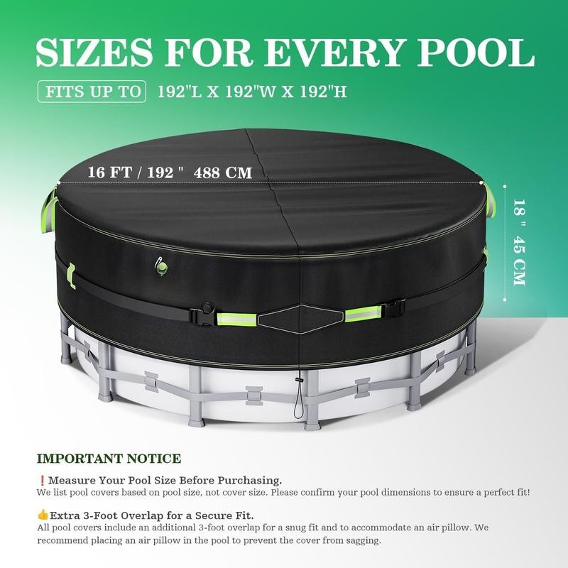 16 Ft Round Winter Pool Cover with Reflective Strips, Swimming