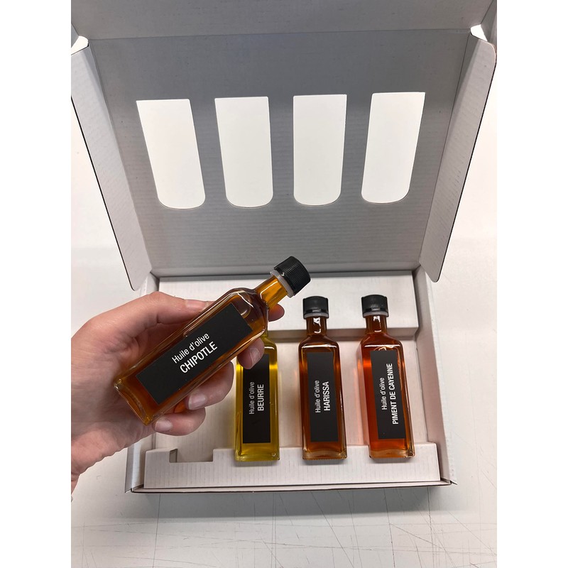 Discovery or gift box, Pizzaïolo olive oils, 4x 60ml, Olives