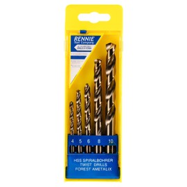 Rennie Tool Company 4-10mm HSS Cobalt Drill Bit Set With Plastic Case - Drill Bits Set of 5 Pieces for Stainless Steel, Aluminium, Hards Metals, Cast Iron, Plastic & Wood