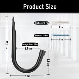 PiPaFox Heavy Duty Garage Storage Hooks, J Utility Garage Wall Hooks for Hanging, 8 Pack Wall Mounted Hanging Hooks