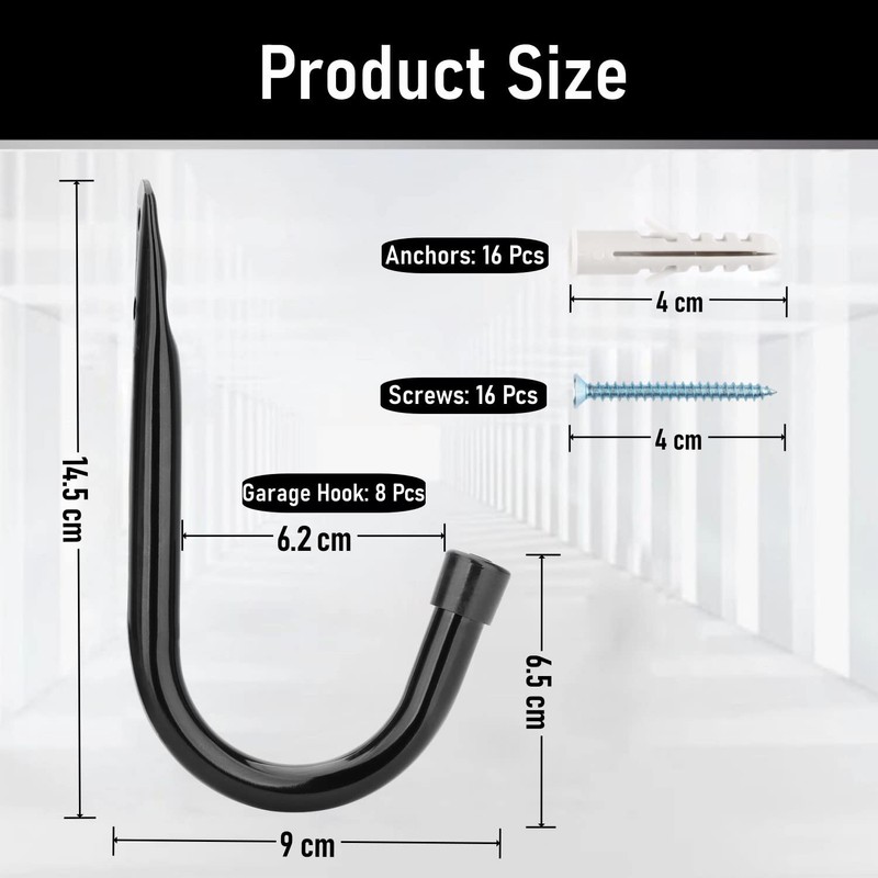 PiPaFox Heavy Duty Garage Storage Hooks, J Utility Garage Wall