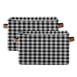 AUUXVA Ombra Storage Basket Classic Buffalo Plaid Check Storage Cube Box Durable Canvas Collapsible Toy Basket Organizer Bin with Handles for Shelf Closet Bedroom Home Office