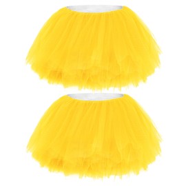 Yymobt 2 Pack Yellow Tutu Tulle Skirt for Women 5 Layered Stretchy Puffy Fluffy Adult Dance Skirt for 80s Ballerina Party Costume