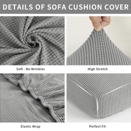 Easy-Going Sofa Seat Cushion Covers 2 Seater, 1 Piece Stretch Jacquard Sofa Slipcover, Non Slip Pet Dog Couch Cushion Covers, Replacement Caravan Seat Covers Settee Furniture Protectors, Light Grey