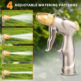 Metal Garden Hose Nozzle Sprayer 100% Heavy-Duty 4 Spray Patterns High-Pressure Water Hose Nozzle for Hand Watering Plants and Lawn, Car Washing, Patio and Pet