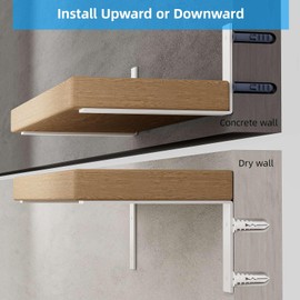 Shelf Bracket, Heavy Duty Floating Shelf Brackets 8-Inch Long, 6-Pack Brackets for Shelves, Matte White Coated L Shape Metal Wall Shelf Support Brackets with 1/5 Inch Thick and 160 lb. Load Capacity