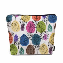 Kalygon Autumn Tree Makeup Organizer Bag Cosmetic Bag For Men Women, Watercolor Jungle Rainbow Tree Forest Travel Toiletry Bag Flax Makeup Bags Purse Business Makeup Pouch For Toiletries Cosmetics