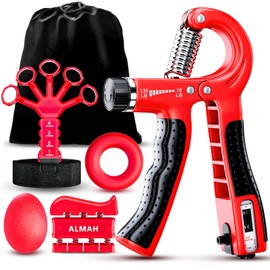 ALMAH Hand Trainer Finger Trainer 5-Pack Forearm Trainer Grip Strength Trainer Set, Adjustable Grip Trainer, Finger Training Device, Finger Stretcher, Training Ring and Stress Relief Grip Ball