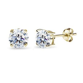 Yellow Gold Flash Sterling Silver 6.5mm Round Solitaire Stud Earrings Made with AAA Zirconia