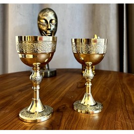 1x Royal Brass Chalice Goblet Communion Cup, Elegent Wine Cup Arthur King, Medieval Gifts Drinkware for Game of Thrones Goblet
