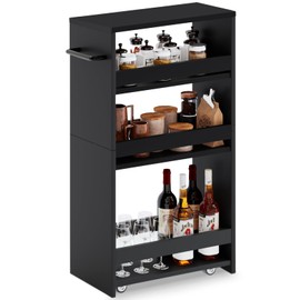 MARTY Rolling Storage Cart 7.9" W, 4-Tier Kitchen Cart with Wheels Handle, Slim Storage Cart Mobile Shelving Utility Carts for Bathroom Laundry Room Organization Narrow Places (All Black)