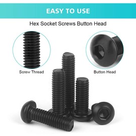 M3 Screws with Nuts and Washers Assortment Set, 300 Pcs Hex Socket Head Screws Assorted, Black Alloy Steel Full Thread Cap Button Hexagon Bolt and Nuts Flat Washers Machine Set Kit(B-Button Head)
