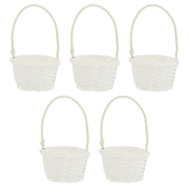 Happyyami 5 Pieces Small Wicker Rattan Basket with Handle Wedding Flower Girl Basket Handwoven Round Storage Basket Easter Basket Party Decor