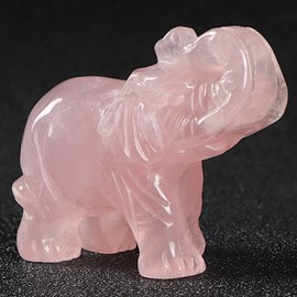 Artistone 2" Rose Quartz Crystal Elephant Decor Statue Hand Carved Gemstone Animal Lucky Elephant Figurines Decoration for Home Office Christmas with Gift Box