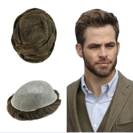 Toupee for Men Ultra Thin Skin Mens Hair System Soft Human Hair piece 0.04mm Invisible Mens Toupee All V-loop Skin PU Men Hair Unit Mens Hair Replacement8X10"-90% density#7ASH