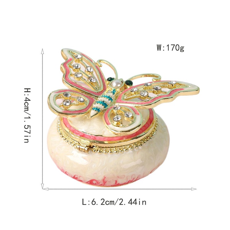 FASSLINO Butterfly Round Trinket Boxes Hinged Hand-Painted Jewelry Box Enamel