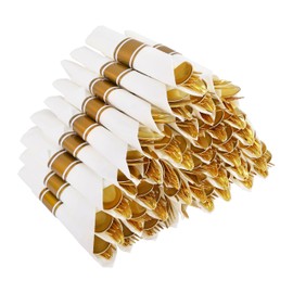 Joyido 50Guests Pre Rolled Gold Plastic Silverware Sets - Heavy Duty Gold Cutlery - Include 50 Pack Wrapped Disposable Utensils with Napkins for Parties, Dinners & Weddings