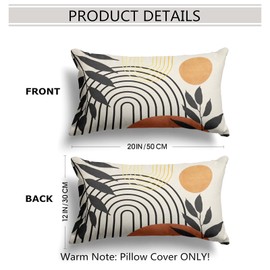 Snycler Boho Pillow Covers 12x20 Set of 2, Bohemian Mid Century Style Farmhouse Decorations Outdoor Throw Pillows Abstract Orange Sunset Art Outdoors Decorative Cushion Case for Couch Sofa Home