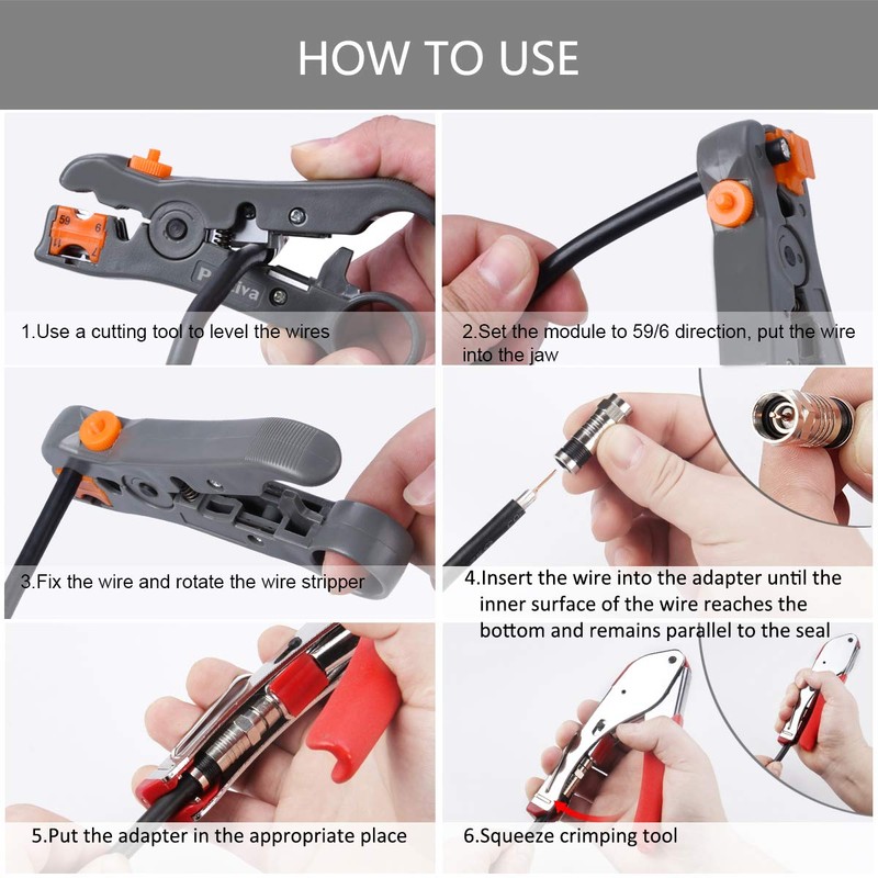 Preciva Coax Cable Crimper, Coaxial Cable Compression Tool Kit with