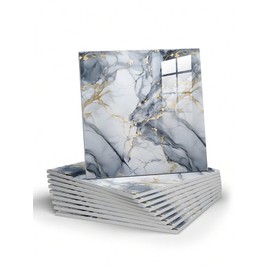 10pcs Marble Peel and Stick Waterproof Shower Wall Panels, Peel and Stick Backsplash Tile, PVC Wall Panels for Bathroom, Kitchen, and Living Room (Blue and Gold, 11.8"x 11.8")