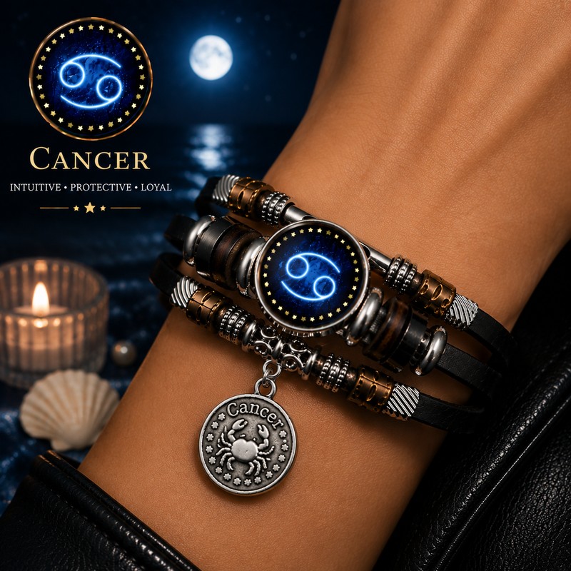 Starry Sky Zodiac Luminous Leather Bracelet for Men & Women